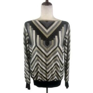 Trina Turk Geometric Chevron Metallic Long Sleeve‎ Sweater Size Medium